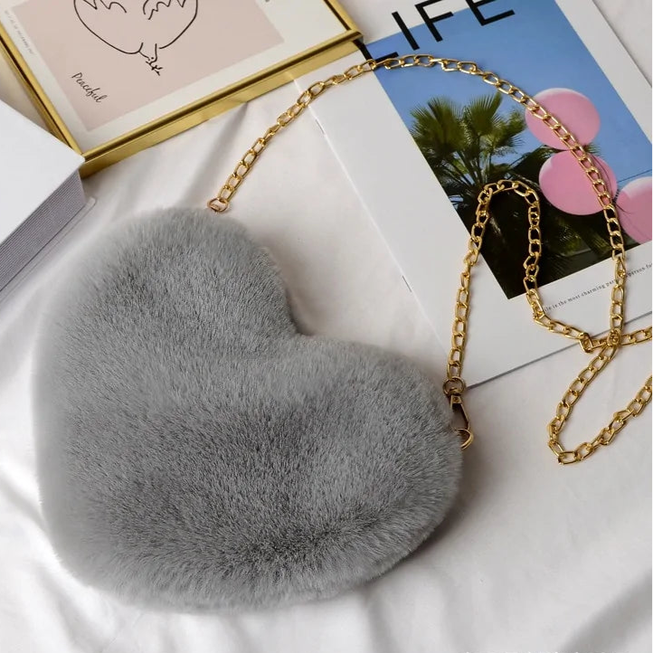 Heart Shaped Faux Fur Crossbody Wallet