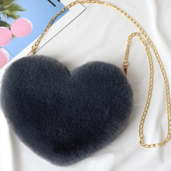 Heart Shaped Faux Fur Crossbody Wallet