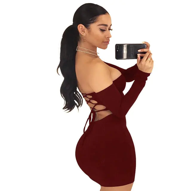 Strapless, Backless long sleeve night club dress