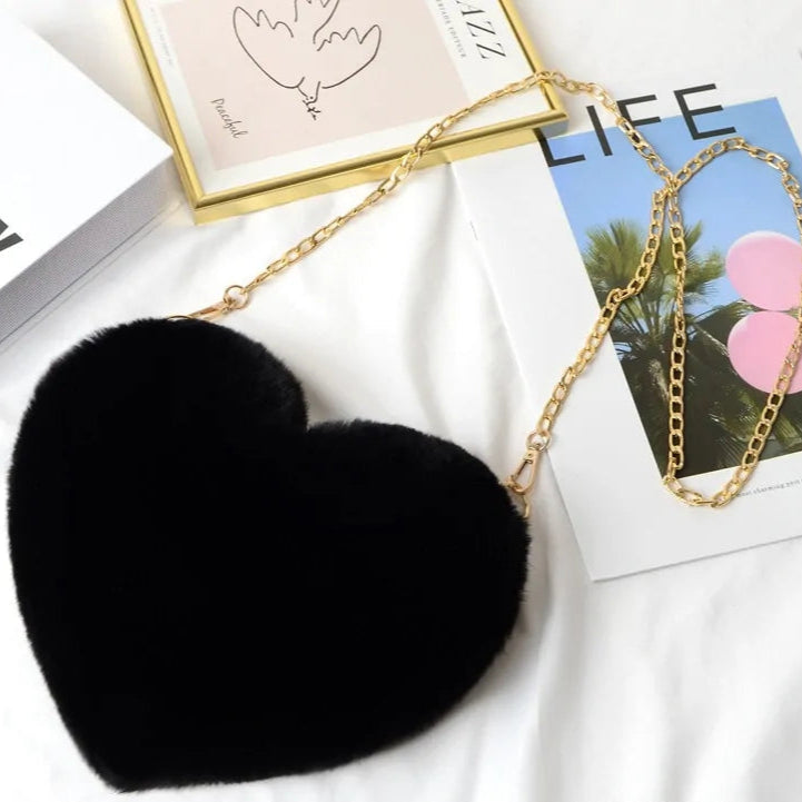 Heart Shaped Faux Fur Crossbody Wallet