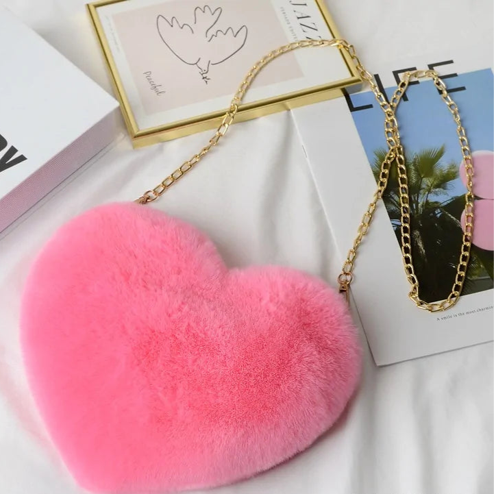 Heart Shaped Faux Fur Crossbody Wallet