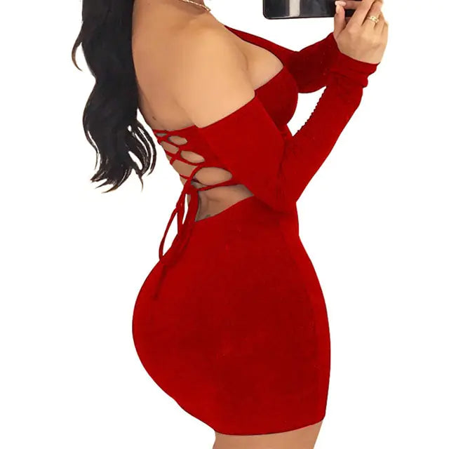 Strapless, Backless long sleeve night club dress