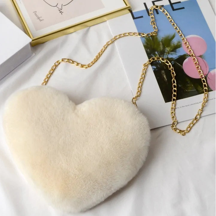 Heart Shaped Faux Fur Crossbody Wallet