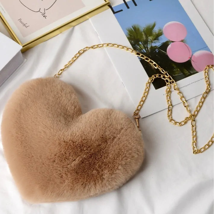 Heart Shaped Faux Fur Crossbody Wallet