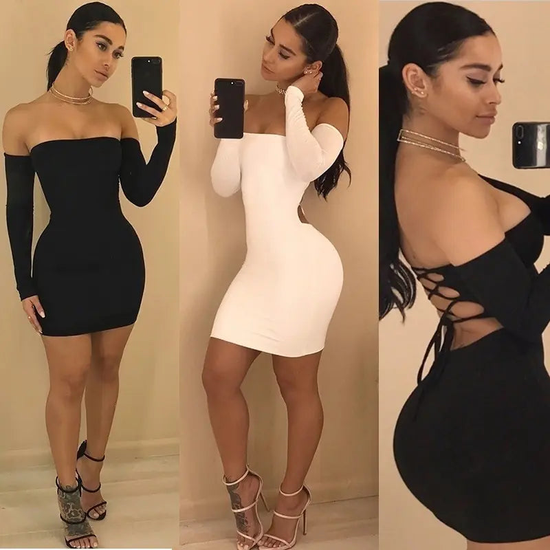 Strapless, Backless long sleeve night club dress